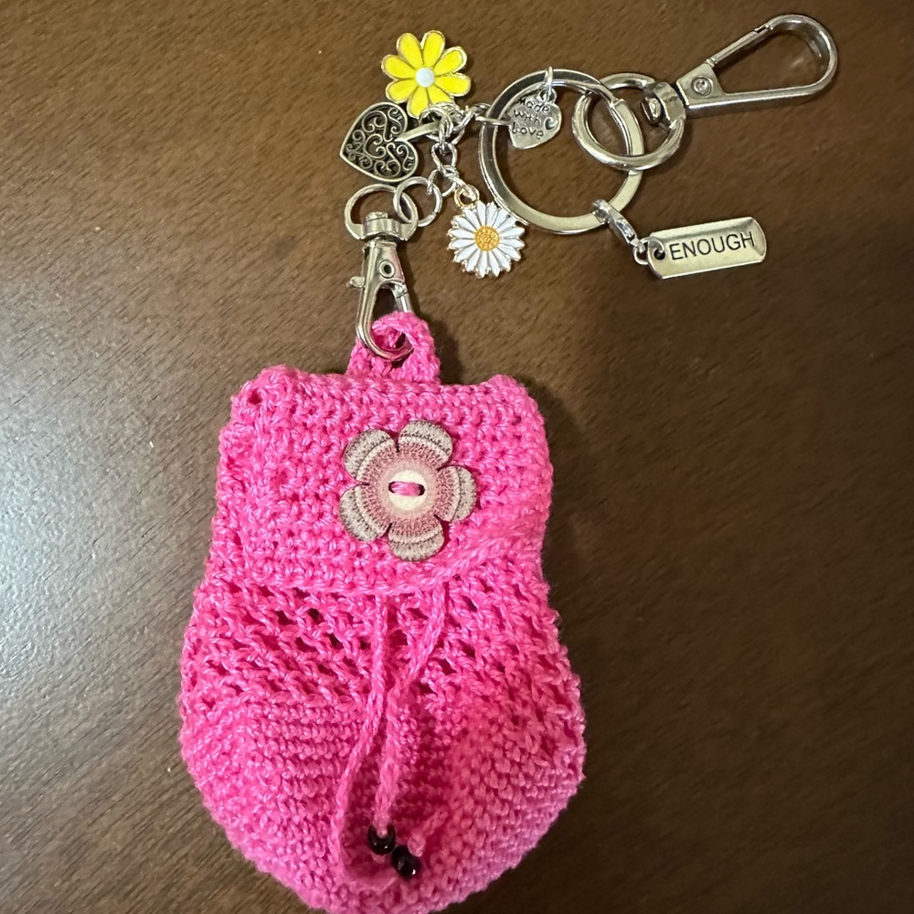 Pink Crochet Backpack Keychain, Bag Clip..